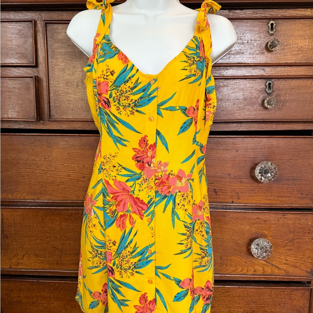 Floral Yellow Tropical Sundress with Tie Straps